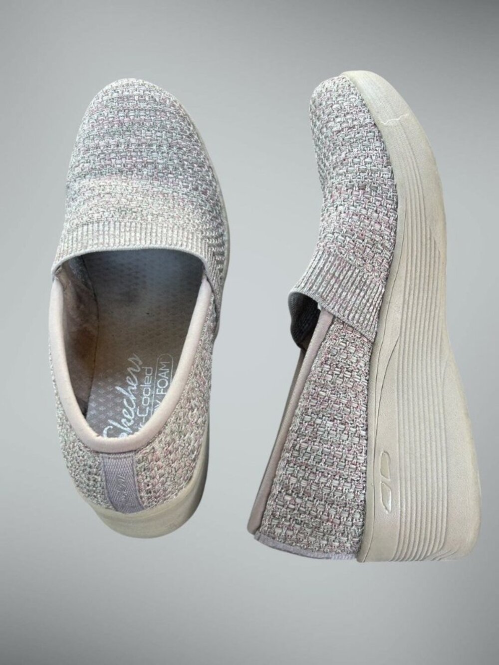 Skechers Air Cooled Memory Foam Gray Pink Tweed Platform Sneakers Comfort Shoes